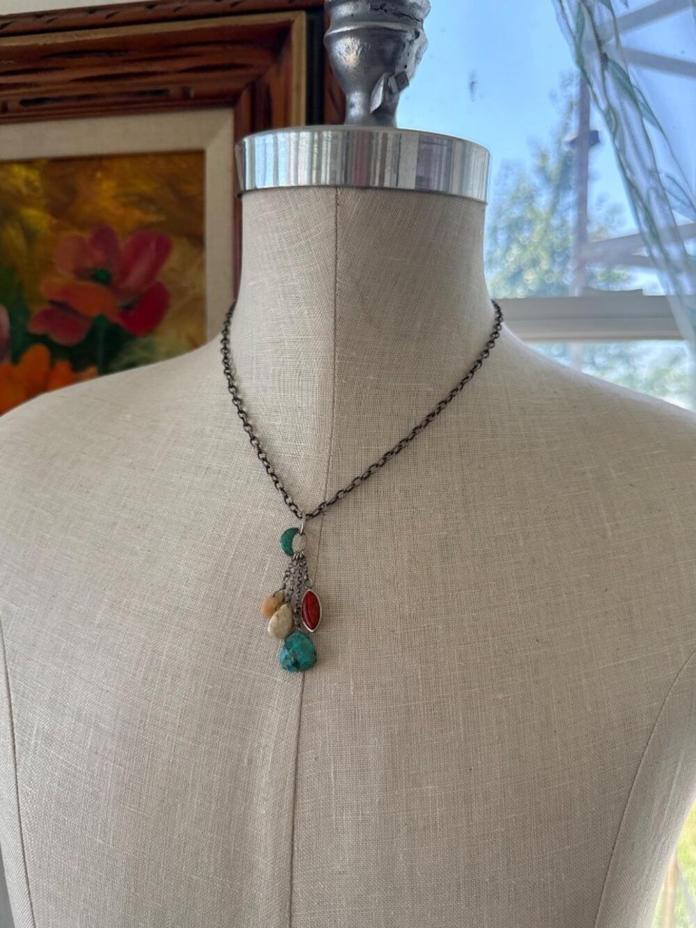 Vintage 90's Silpada Sterling Silver Chain Necklace With Gemstone Dangle Charms - Picture 13 of 15